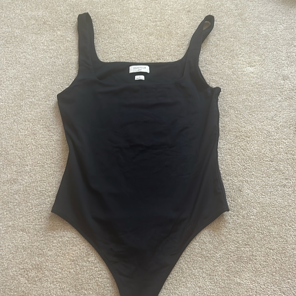 Aritzia babaton contour square neck black tank top thong bodysuit Large